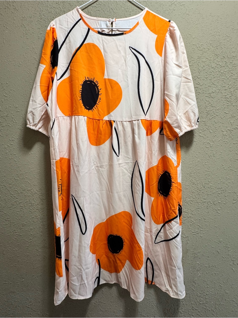 SHEIN White Midi Dress with Orange & Black Floral Print